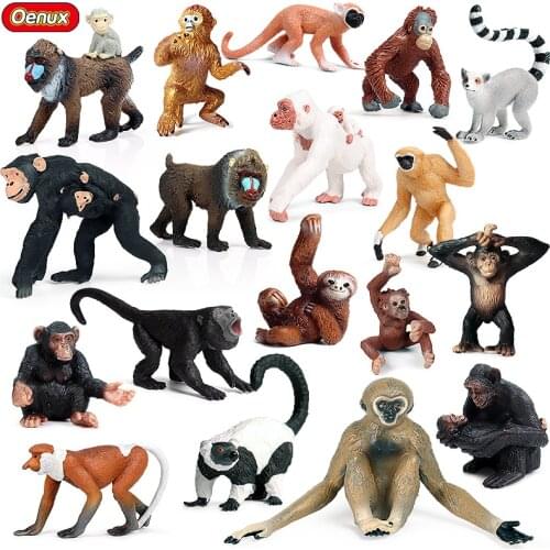 Oenux Simulation Wild Animal Chimpanzee Orangutan Gorilla Tree Sloth Monkey Model Action Figures Garden Miniature Decoration Toy