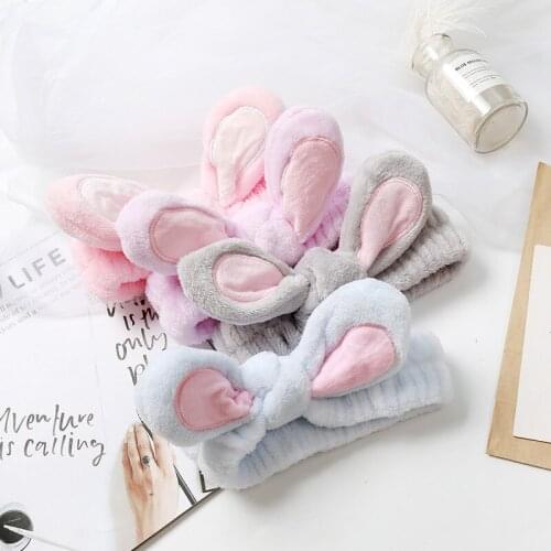 Fashion Flannel Soft Bow Rabbit Ears Headband for Women Girls Turban Hairbands Makeup Wash Face Hair Band Hair Accessories