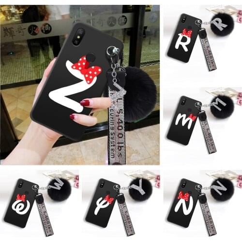 Fashion Alphabet letters Strap Case for Xiaomi Redmi Note 7 8 9 Pro 9S 9A 9C 8A Silicone Bow Silicone Soft Furry Fluffy Fur Case