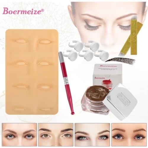 Tattoo Kit Permanent Makeup Eyebrow Microblading Kit 3D Practice Skin Ink Ring Cup Manual Pen Beauty Kit Set Beginners Tools