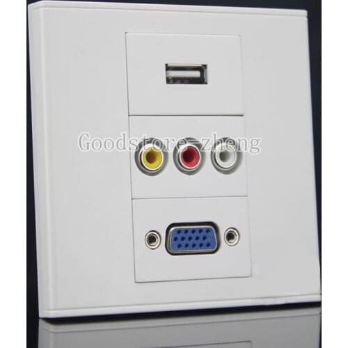 Wall Face Plate RCA AV + USB Charger+ HD VGA Assorted Panel Faceplate Outlet