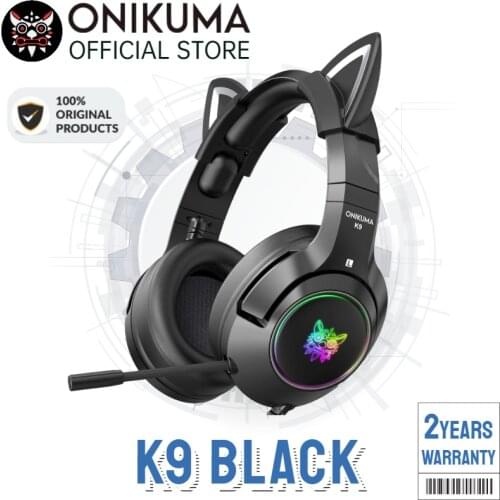 ONIKUMA K9 Black Cute Cat Ear Headphone with Mic Gaming Headset and Noise Cancelling with Led Light Online Class Headphones