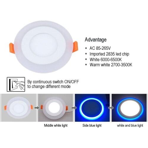 New LED Panel Downlight 6W 9W 16W 3 Model LED Lamp Panel Light Double Color LED Ceiling Recessed Lights Indoor Lighting Bulb