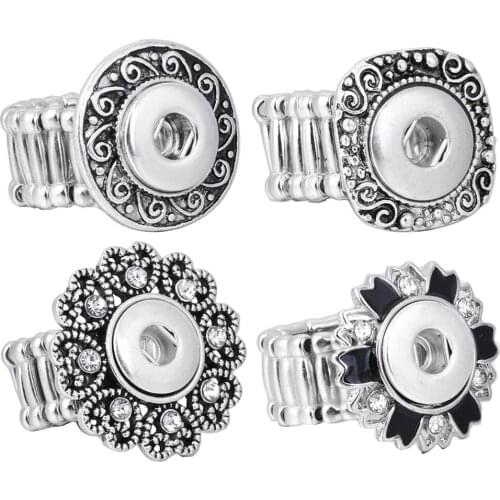 New Vintage Snap Jewelry Heart Love Crystal Snap Button Ring Elastic Adjustable Rings 12mm DIY Party Ring Button Rings for Women