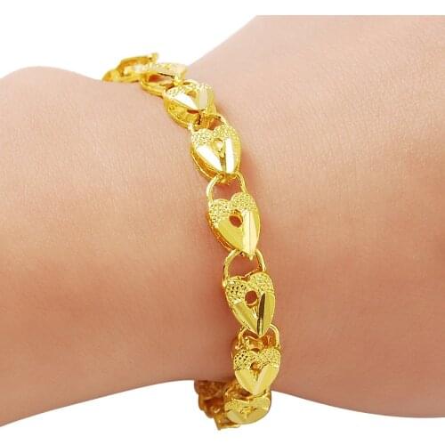 New 24K Gold Bracelet 4MM Gold Plated Heart Shaped Car Flower Bracelet for Woman Jewelry Gift
