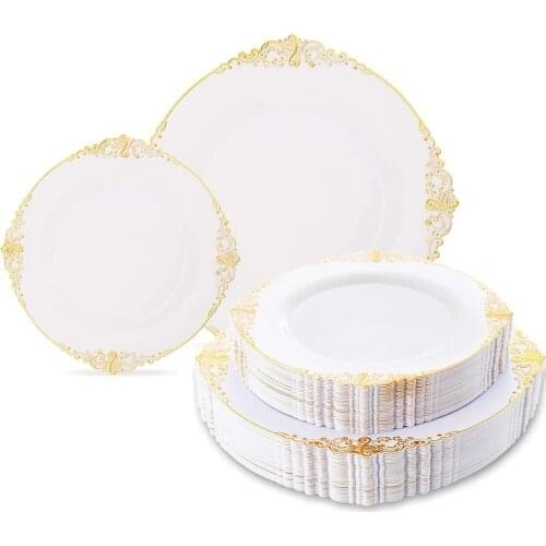 10 Pieces of 7.5 inch 10.25 inch Disposable Dinner Plate Baroque Plastic Plate Outdoor Birthday Wedding Tableware Supplies