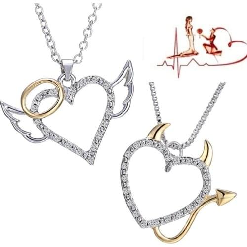 Couple Necklace - He and Her Gold Plated Two-tone Necklace Angel & Demon Couple Jewelry Valentines Day Gift