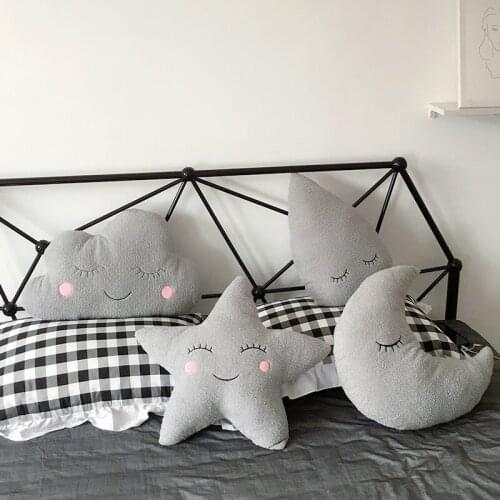 White/grey/pink Star moon cushion plush throw pillow super soft sleep bed raindrops cloud waist pillow doll birthday gift
