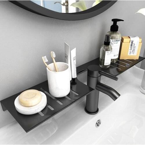Bathroom shelf, no hole mirror front storage, black toilet corner rack wall hanging makeup area toothbrush rack