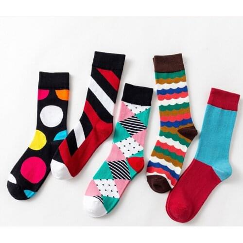 Stripe Square Dot Geometric Stitching Color Happy Men Male Funny Harajuku hip hop Casual Soft Cotton Socks Autumn Winter