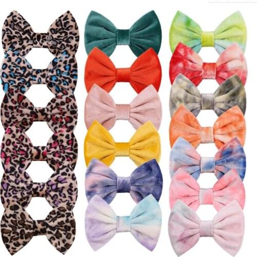 Handmade Bulk 4" large Velvet Bow Flat back without Headband leopard hair bows Girls Baby Infant Fabric Bow Head Wraps