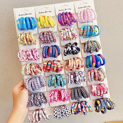 6PCS/Set New Women Girls Elegant Colorful Print Nylon Elastic Scrunchie Sweet Hair Rubber Bands Headband Fashion Hair Accessori