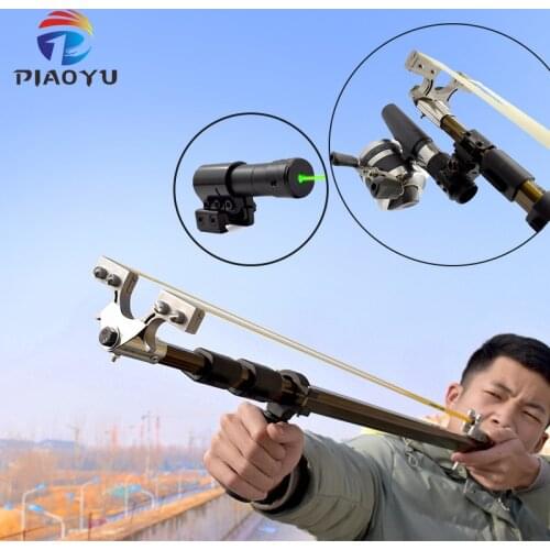 Green Laser Long Rod Telescopic Slingshot High Precision Double Screw Design Shooting Catapult Fish Shooting Set Outdoor Hunting