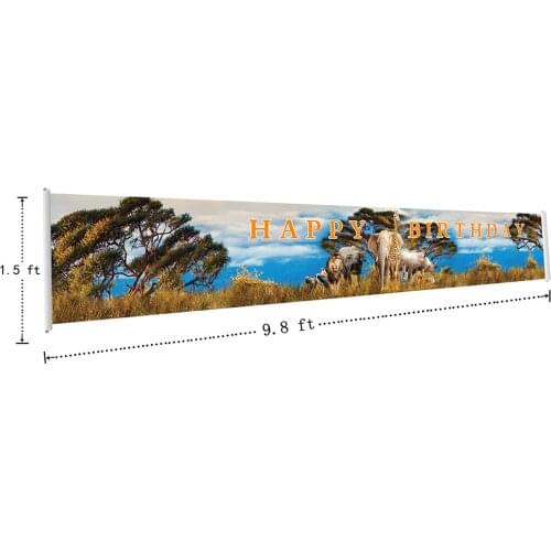 Happy Birthday Banners Wild African Safari Animals Party Banners Scene Background Banner Signs Polyester Poster With Grommets