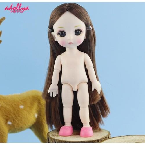 Adollya 13 Joint Naked Dolls Mini 1/12 BJD Doll Nude 16cm White Skin Long Hair Girls Movable Jointed DIY Dress Up Toys For Girls