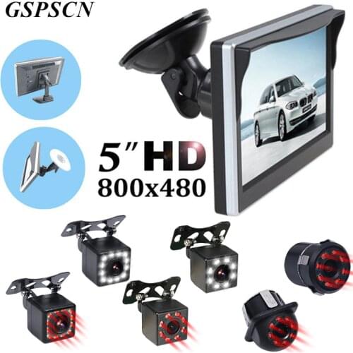 GSPSCN Car Parking Assistance 5 inch Rear View Monitor Car Reversing Rearview Backup Camera LED infrared Rubber Cup + Bracket