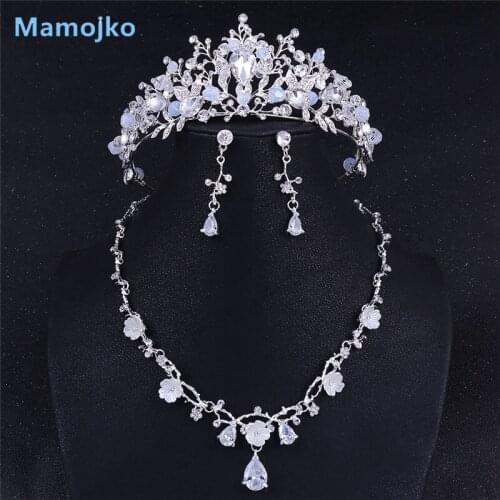 Mamojko Bridal Wedding Tiara Princess Crystal Crown Fashion Hair Accessories Jewelry Bride Silver Gold Tiaras Set Wholesale
