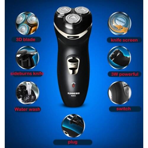 RUNWE smart electric shaver 3D floating head electric man razor 3w rechargeable face shaver with pop-up trimmer extra blades