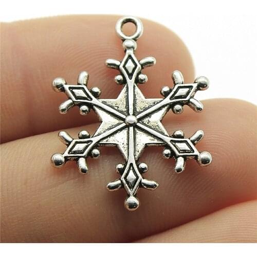 WYSIWYG 10pcs 28x22mm Antique Silver Plated Color Christmas Snowflake Handmade Charms Pendant DIY For Bracelet Necklace