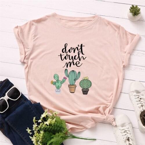 Plus Size TShirt New Cactus Print S-5XL 100%Cotton T-Shirt Women O Neck Short Sleeve Tees Summer Female T Shirt Pink Tops
