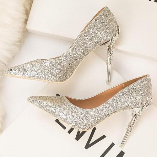 10cm High Heels Wedding Shoe for Women Size34-39 Silver Black Color