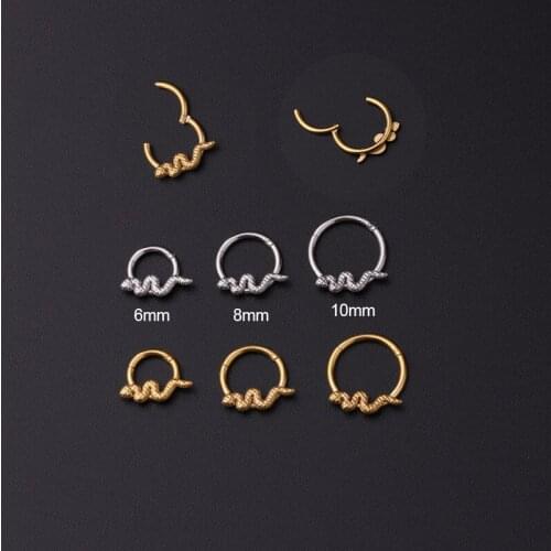 1PCS New 16g Snake Stainless Steel Cz Hoop Hinged Segment Clicker Ring Nose Septum Cartilage Earring Helix iercing Jewelry