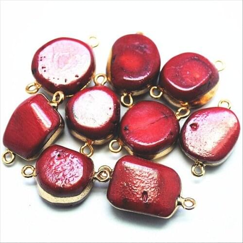 2pcs nature red coral connectors with golden color for fashion jewelry pendants making unique items size 15-20mm