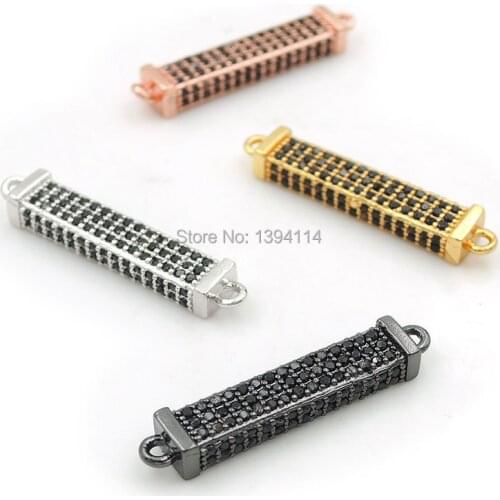 25*5*3mm Micro Pave Black CZ Bar Connectors Fit For Men And Women Making Bracelets Jewelry