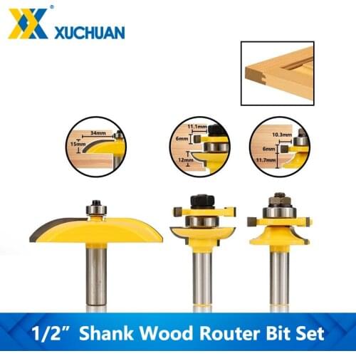 3pcs Wood Router Bits Set 1/2 Shank Handle Tenon Cutter Router Bit Set For Cabinet Door Frame Engraving Woodworking Tools