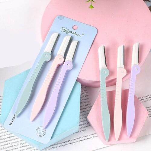 3pc/set Eyebrow Trimmer Portable Eyebrow Razor Shaver Eye Brow Shaper Shaping Tool Scissors Facial Hair Remover Makeup