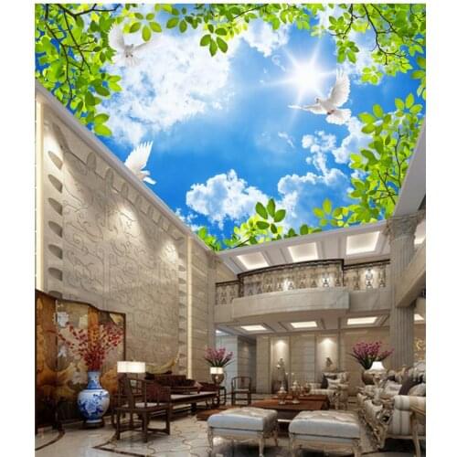3d wallpaper nature Sunny blue sky pigeons leafy vines ceiling Wallpapers for living room Mural 3d wallpaper ceiling