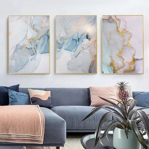 Abstract Pattern Gold Blue Pink Purple Imitation Marble Art Poster Nordic Modern Living Room Furniture Decoration Wall Painting