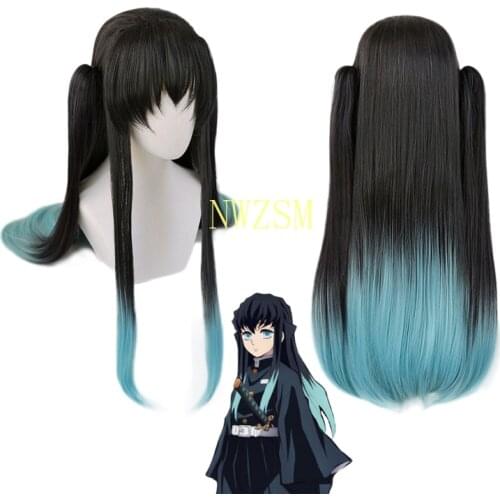 Anime Demon Slayer Kimetsu no Yaiba Tokitou Muichirou Ponytails Wig Cosplay Costume Heat Resistant Synthetic Hair Long Wigs