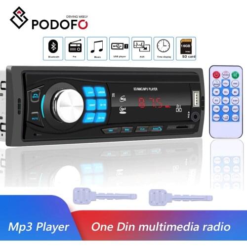 Podofo 12V Bluetooth Autoradio Car Stereo Radio 12 Pin FM Input Receiver SD USB AUX-IN In-dash 1 din Car MP3 Multimedia Player