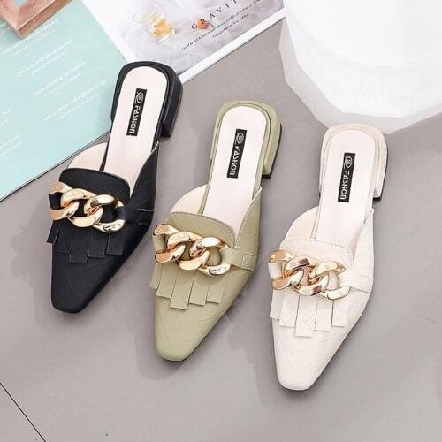 Large size topless slippers for women spring 2021 with pointed toes and low heels