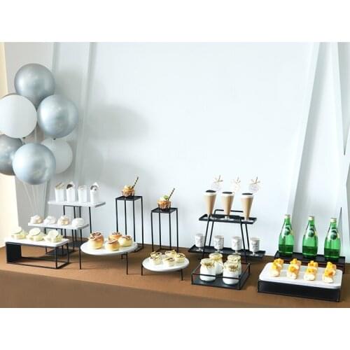 Black White Cake Stands Sets for Wedding Home Bussiness Party Dessert Table Marble Stone Pastry Plates for Home Party Trays