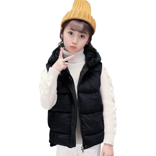 Big Kids Vest Hoodies 2021 New Girl Winter Warm Clothes Waistcoat for Big Girls Thicken Hooded Sleeveless Jackets 6 8 10 12 14