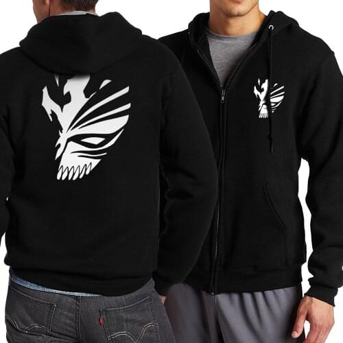 Hot Sale Anime BLEACH Kurosaki Ichigo Zipper Hoodies 2018 Spring Autumn Tokyo Ghoul Kaneki Printed Men Hoodie Zip Up Sweatshirts