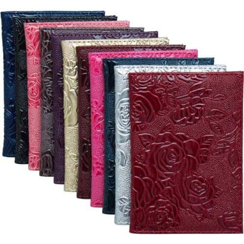 Hot Sell RED Three-dimensional Embossed Rose PU Leather Women Travel Passport Holder Embossing Passport Cover Credit Card ID Bag