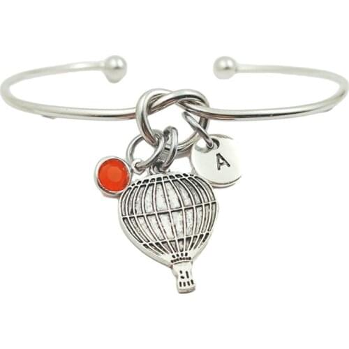 Hot Air Balloon Retro Creative Initial Letter Monogram Birthstone Adjustable Bracelet Fashion Jewelry Women Gift Pendant