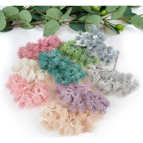 Artificial Pine Tree Frost Branch Simulation Flowers Bouquet DIY Wreath Plastic Plants For Home Wedding Xmas Party Decor 14cm