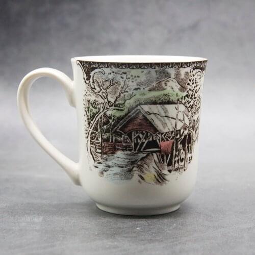 300 ML England Style The Friendly Village Ceramic Mug Coffee Tea Milk Drinking Cups with Handle Coffee Mug for Gift