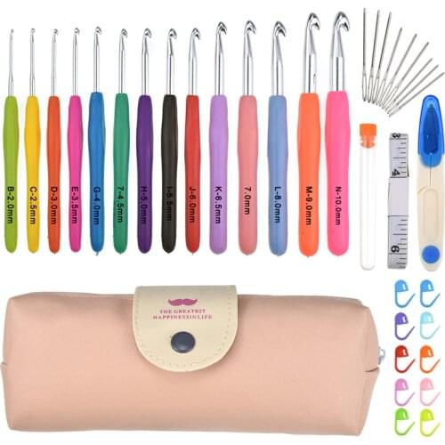 Crochet Hooks Set 14 PCS 2mm(B)-10mm(N) Extra Long Ergonomic Soft Handle Knitting Needles Hook Kit with Case for Arthritic Hands