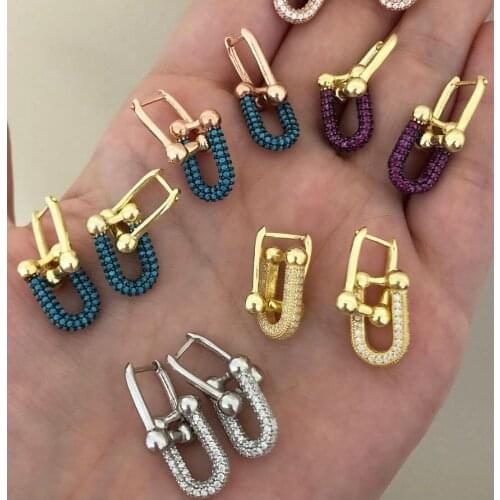 Summer Colorful Cubic Zirconia Fashion Women Jewelry Gold Color Micro Pave CZ Dangle Female Earring
