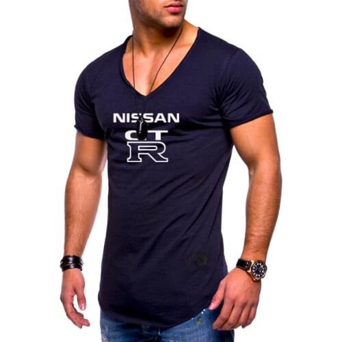 Summer Mens T-Shirt GTR Car Logo Printed Mens short sleeve Fashion Casual Solid color Short sleeve V-neck T-Shirt