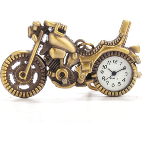 Small motorcycle model pocket watch bronze pocket watch retro pattern personality creative quartz pocket watch with necklace