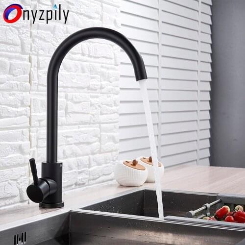 Onyzpily Brushed Nickel Mixer Faucet Single Hole Pull Out Spout Kitchen Sink Mixer Tap Stream Sprayer Head Chrome/Black Kitchen