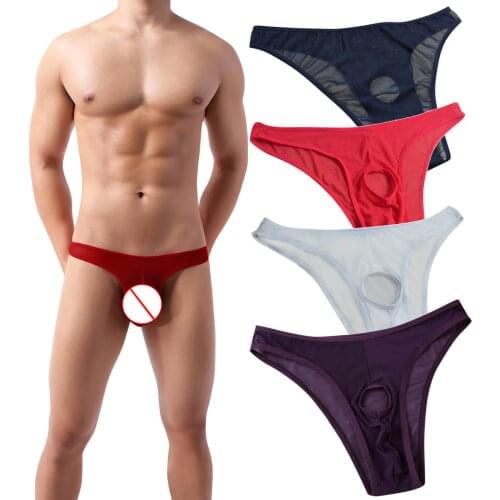 Multicolor Sexy Underwear Men Passion T-back perspective Gauze Hole Underpant brazilian panties Breathable and comfortable T3
