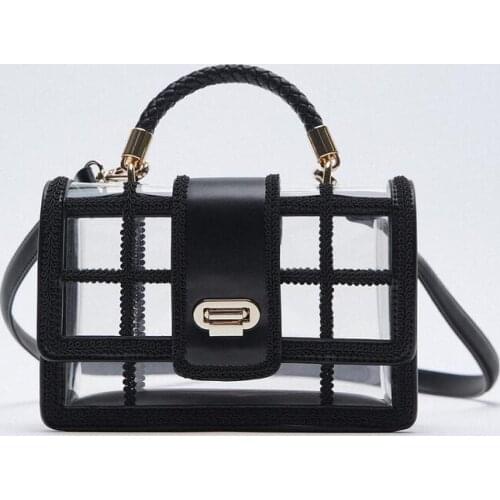 Fashion Trend Jelly Transparent Bag Women Solid Crossbody Handbag PVC PU Leather Zipper Composite Bags Chain Shoulder Strap Bag