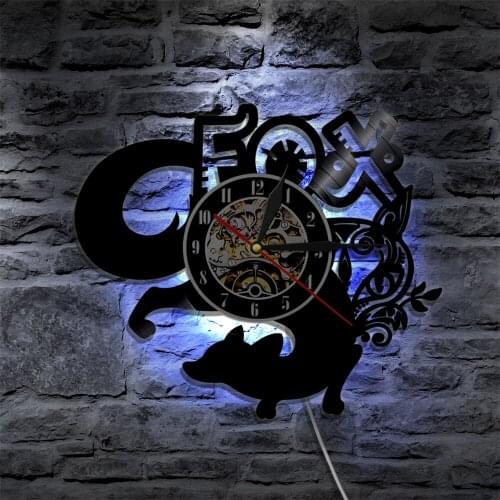 Fox Animals Led Vinyl Clock Wall Light Vintage Backlight Modern Handmade Art Decor Record Nightlight Creative Vintage